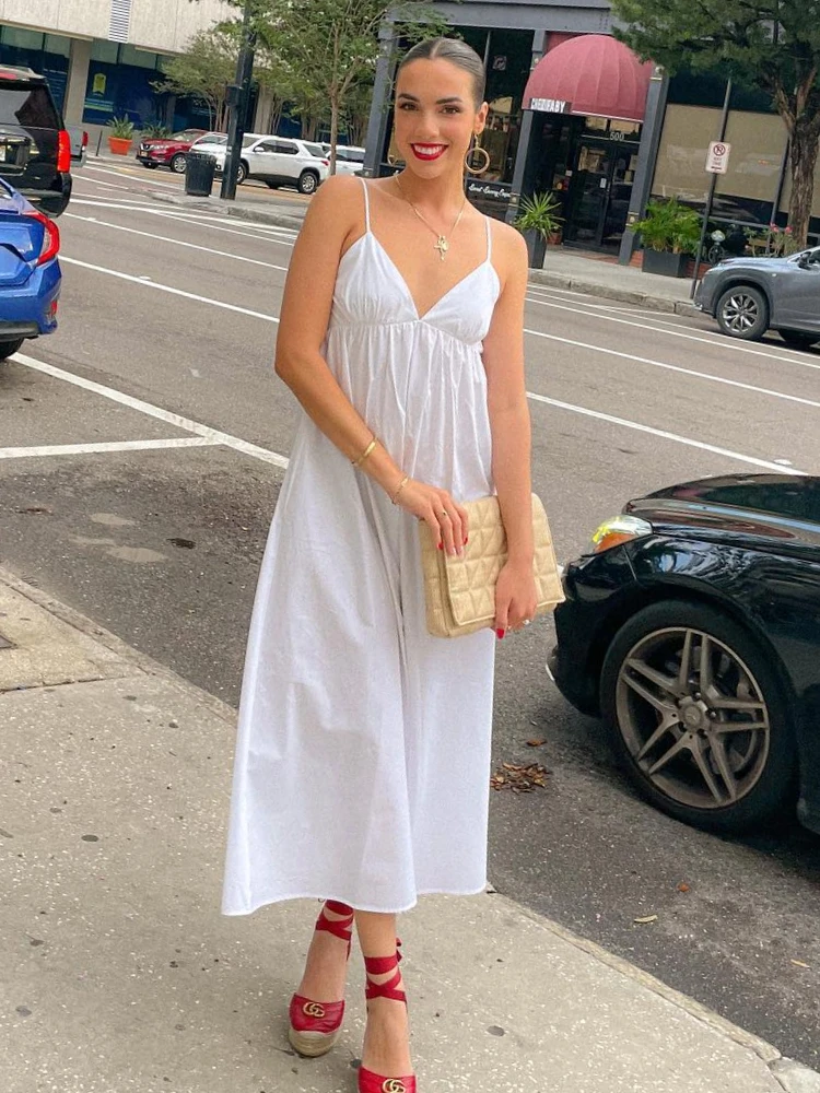ZBZA Women's Backless Midi Dress Waistband V Neck Solid Pullover High Waisted Loose Fitting Camisole A-line Skirt New Chic Dress
ZBZA Women's Backless Midi Dress Waistband V Neck Solid Pullover High Waisted Loose Fitting Camisole A-line Skirt New Chic Dress