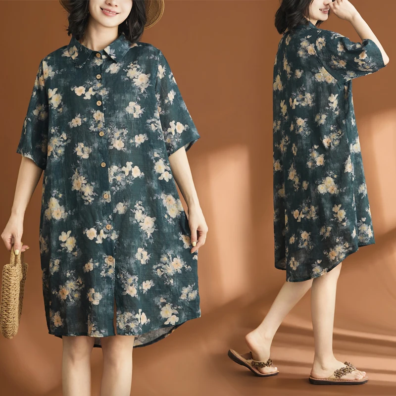 plus Size Women's Shirt Dress Linen Collar Asymmetrical Hem Extended Length Knee-Covering Casual Style Printed Cotton Blend
plus Size Women's Shirt Dress Linen Collar Asymmetrical Hem Extended Length Knee-Covering Casual Style Printed Cotton Blend