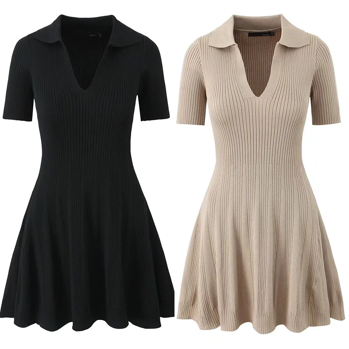Fashion waist V-neck short-sleeved knitted dress short skirt
Fashion waist V-neck short-sleeved knitted dress short skirt