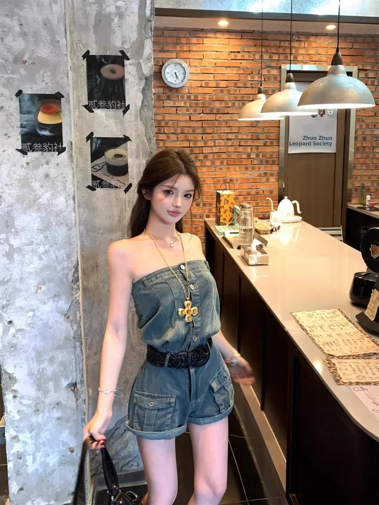 Summer American Sle Spicy Girl Blue Svel Bandeau Onesie Women's Retro Denim orts High Waist Slimming Dr Pants
Summer American Sle Spicy Girl Blue Svel Bandeau Onesie Women's Retro Denim orts High Waist Slimming Dr Pants