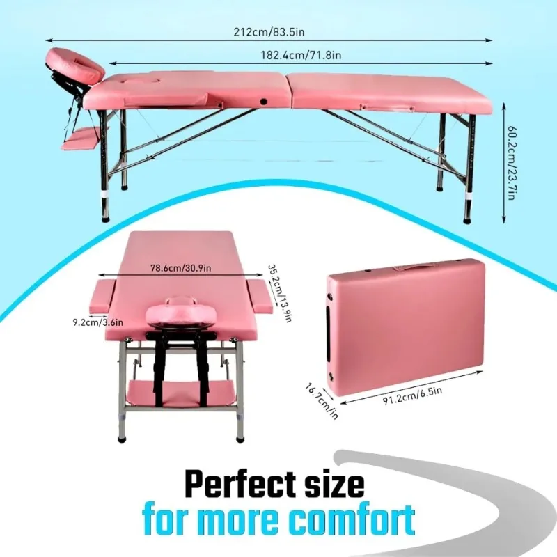 Foldable Height Adjustable Massage Bed, PU Leather Salon Table for Lash, Facial & Tattoo