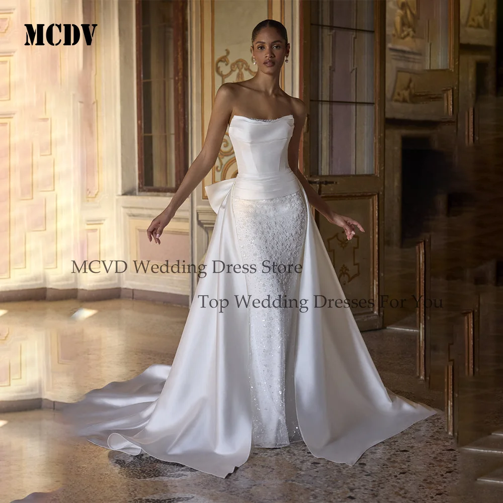 MCDV Satin Wedding Dresses 2026 Mermaid Strapless Pleat 2 In 1 Bride Gowns With Bow vestido de novia para boda Customized
MCDV Satin Wedding Dresses 2026 Mermaid Strapless Pleat 2 In 1 Bride Gowns With Bow vestido de novia para boda Customized