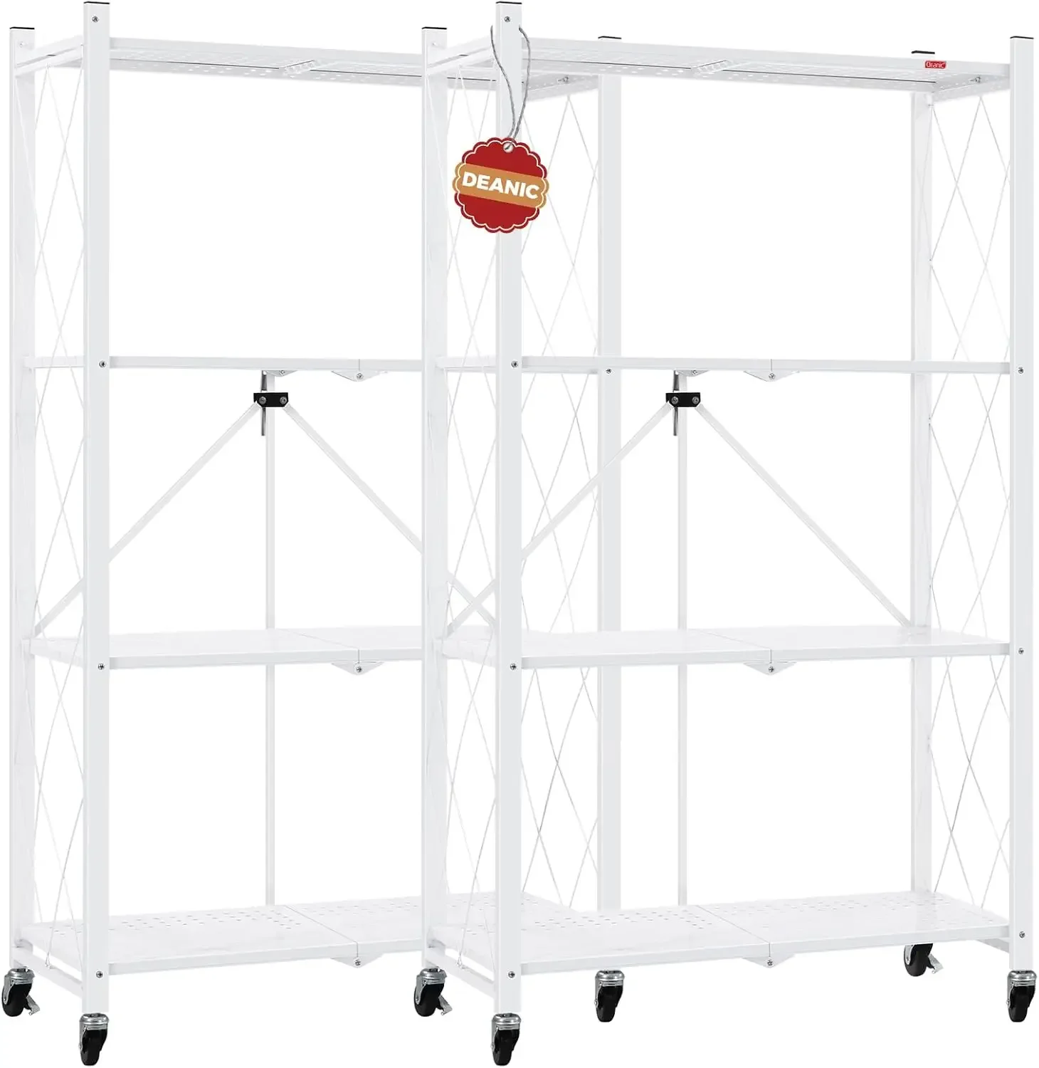 4 Tier Foldable Storage Shelves with Wheels, Large Capacity Shelving Unit, Freestanding Metal Wire Shelf Rack, No Assembly
4 Tier Foldable Storage Shelves with Wheels, Large Capacity Shelving Unit, Freestanding Metal Wire Shelf Rack, No Assembly