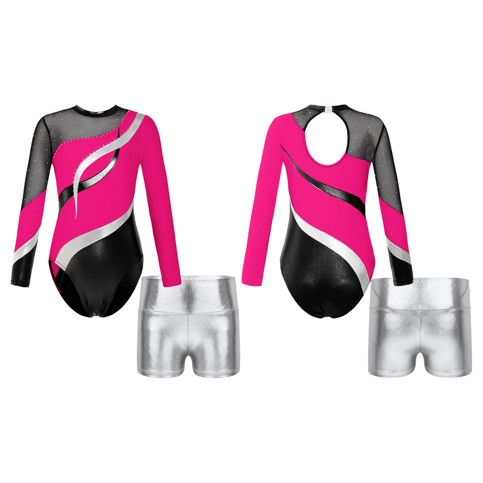 Kids Girls Ballet Dance Leotard Set Long Sleeve Shiny Rhinestones Hollow Back Bodysuit+Metallic Shorts for Gymnastics Workout
Kids Girls Ballet Dance Leotard Set Long Sleeve Shiny Rhinestones Hollow Back Bodysuit+Metallic Shorts for Gymnastics Workout