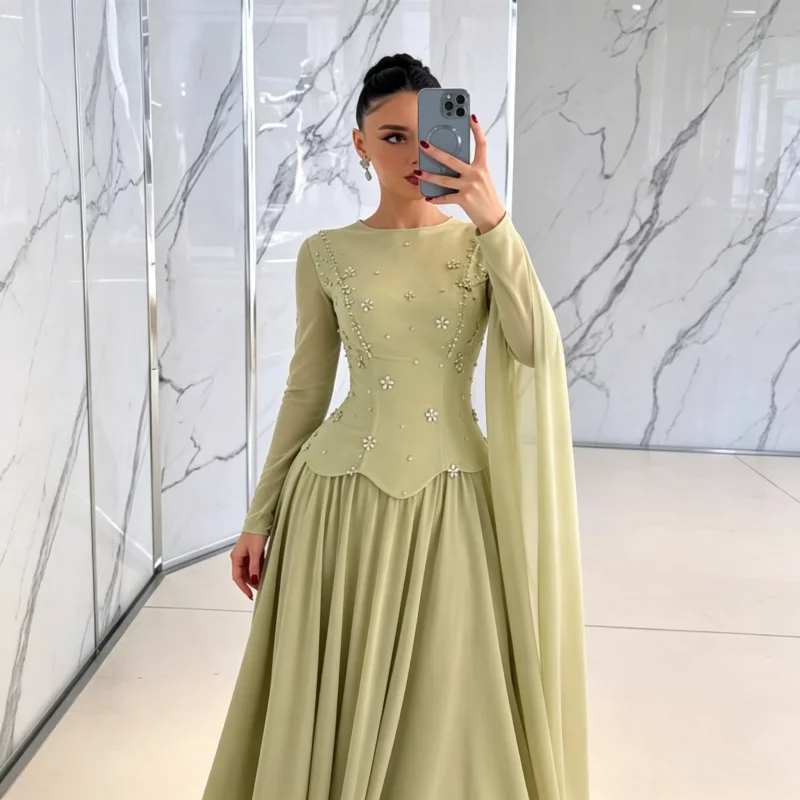 2026 Long Sleeve Corset Evening Gown With Beaded Floral Applique Lace-Up Back A-Line Formal Dress For Women Partyسيرين هيل
2026 Long Sleeve Corset Evening Gown With Beaded Floral Applique Lace-Up Back A-Line Formal Dress For Women Partyسيرين هيل