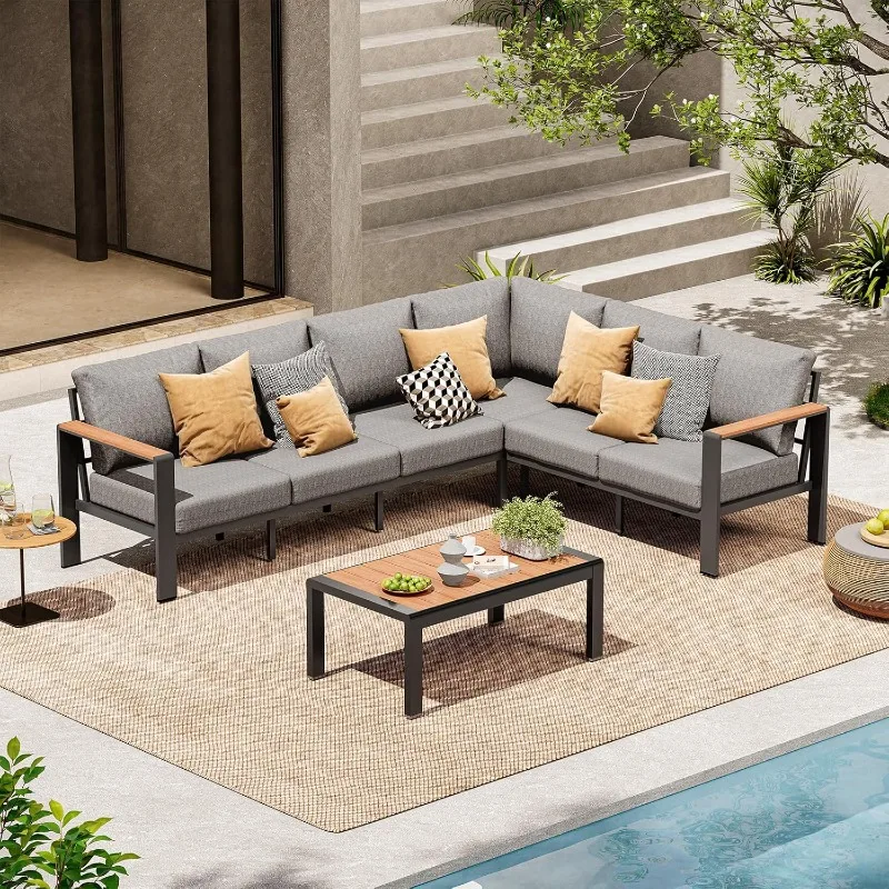 Aluminum Outdoor Patio Furniture Set, Outdoor Sectional Corner Sofa with Thick Waterproof Cushions & Coffee Table
Aluminum Outdoor Patio Furniture Set, Outdoor Sectional Corner Sofa with Thick Waterproof Cushions & Coffee Table