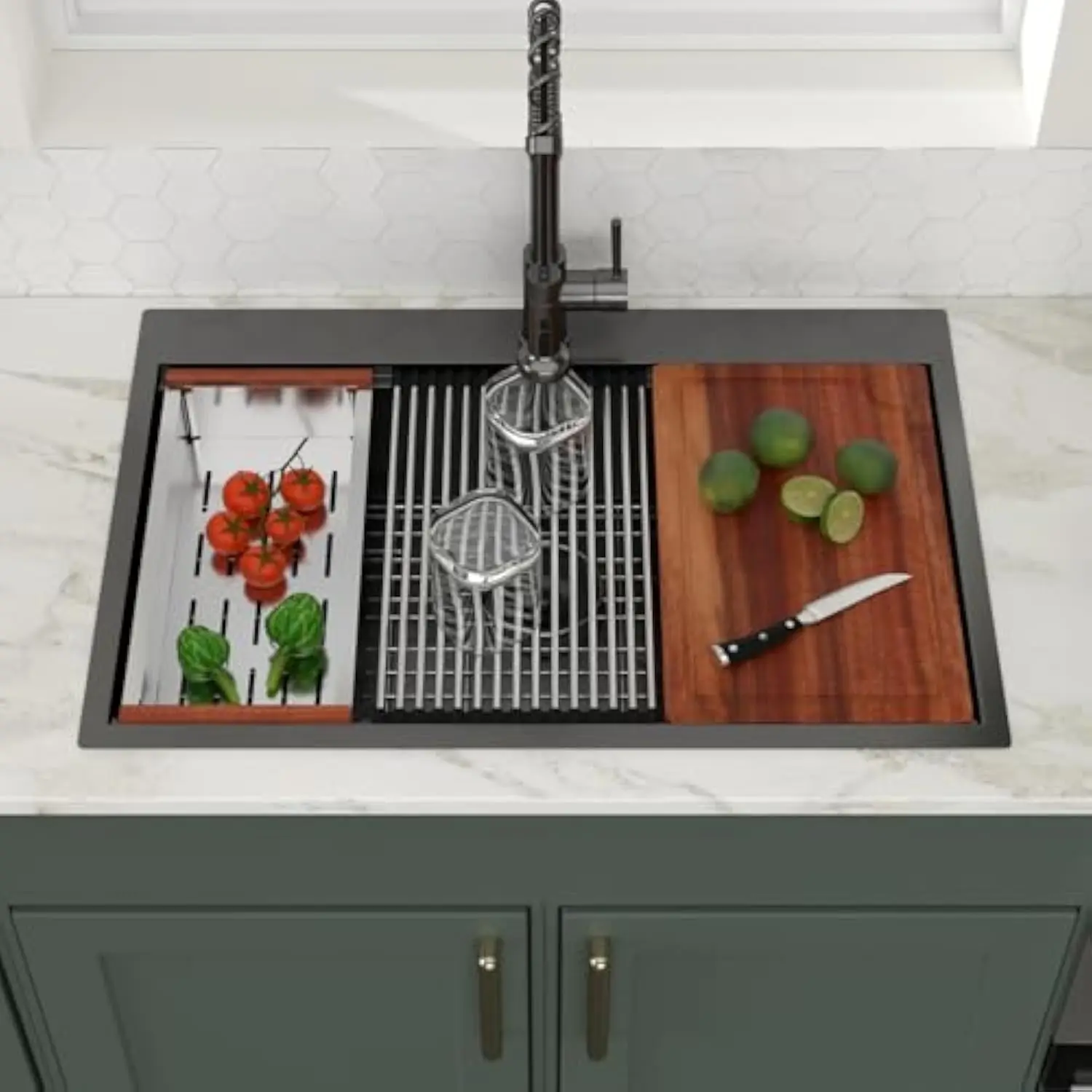 33 英寸 Drop in Kitchen Sink Workstation Black Kitchen Sink Sus304 16 Gauge Stainless Steel Single Bowl Top Mount 33X22
33 英寸 Drop in Kitchen Sink Workstation Black Kitchen Sink Sus304 16 Gauge Stainless Steel Single Bowl Top Mount 33X22