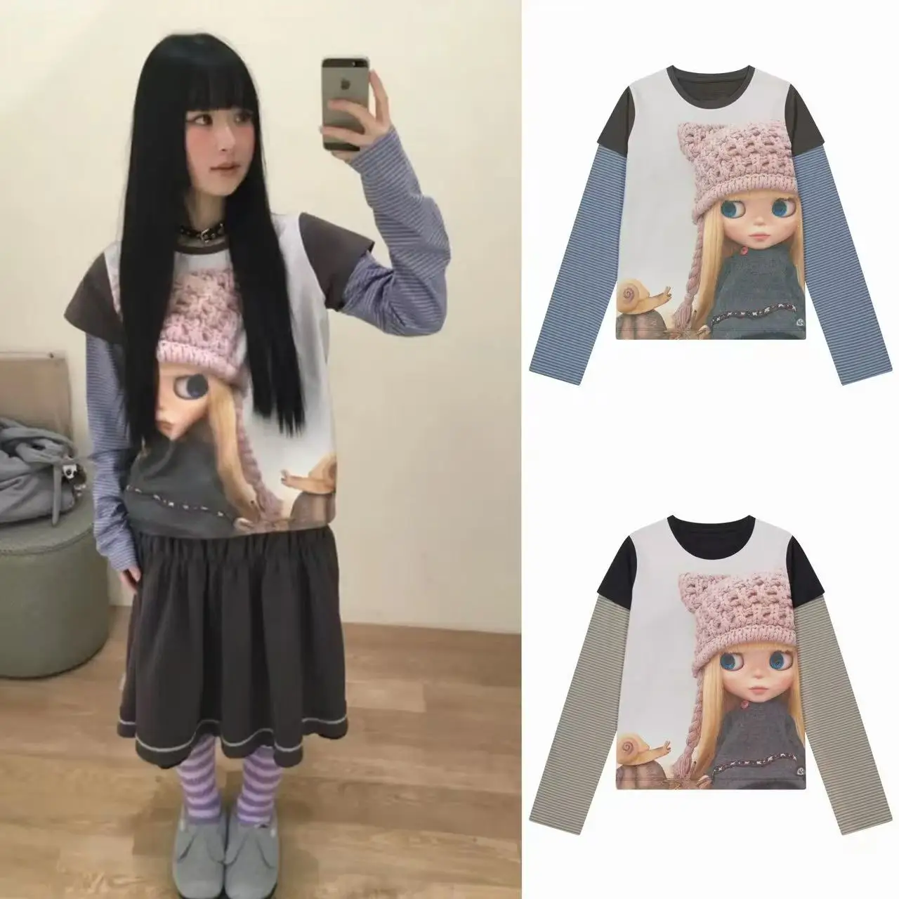 Collaboration Edition Long Sleeve T-Shirt Women's Loose Fit Korean Style Print Design Breathable Skin-Friendly round Neck Top
Collaboration Edition Long Sleeve T-Shirt Women's Loose Fit Korean Style Print Design Breathable Skin-Friendly round Neck Top