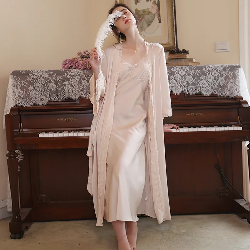 Women's Wedding Robe 2 Pcs with Nightdress Ladies Spring Autumn Satin Dressing Gown Lace Sexy Lounge Wear for Female 2025
Women's Wedding Robe 2 Pcs with Nightdress Ladies Spring Autumn Satin Dressing Gown Lace Sexy Lounge Wear for Female 2025