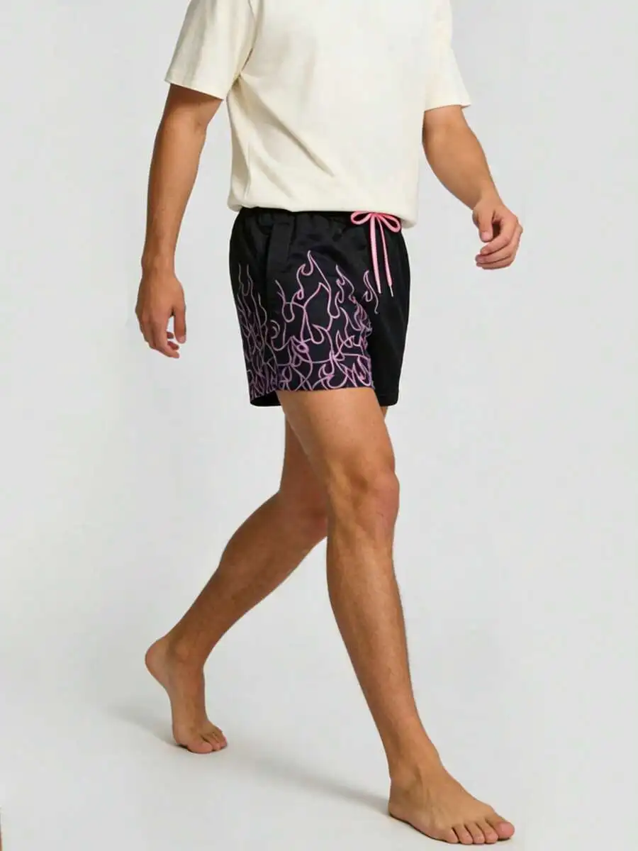 Mens Flame Print Casual Shorts With Drawstring Waist For Daily Wear
Mens Flame Print Casual Shorts With Drawstring Waist For Daily Wear