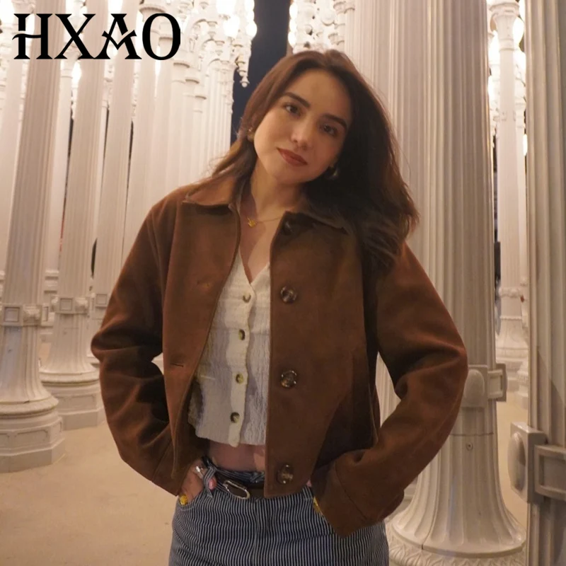 HXAO Brown Suede Jacket Women's Long Sleeve Top Women Leather Jacket 2025 Female Jacket Women's Coat Tops For Woman Short Coats
HXAO Brown Suede Jacket Women's Long Sleeve Top Women Leather Jacket 2025 Female Jacket Women's Coat Tops For Woman Short Coats