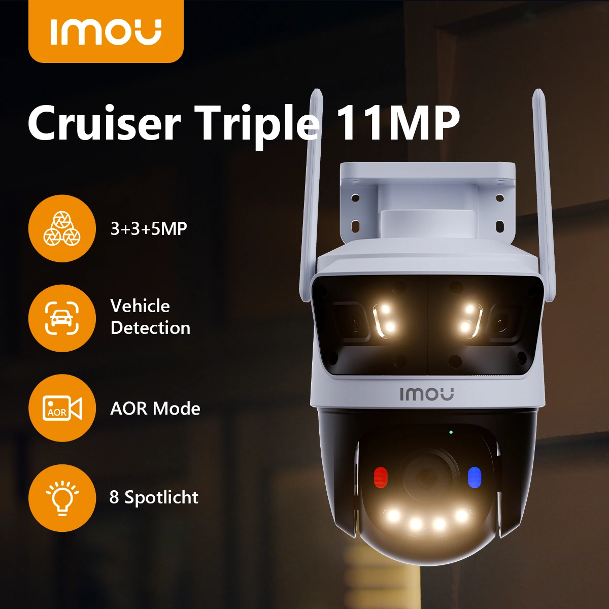 IMOU Outdoor Cruiser Тройной объектив 11 МП Красный сигнальный светильник PTZ Wi-Fi Камера Обнаружение транспортных средств и обнаружения человека
IMOU Outdoor Cruiser Тройной объектив 11 МП Красный сигнальный светильник PTZ Wi-Fi Камера Обнаружение транспортных средств и обнаружения человека