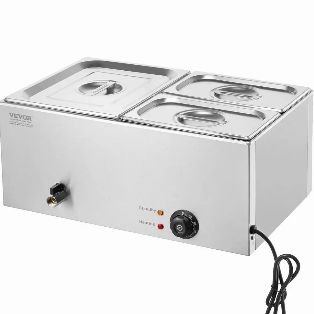 110V Commercial ood Warmer, 3-Pan StainlSteel Bain Marie 21 Qt acity, 1200W Steam Table Electric Soup Warmer w/Lids & 2 Ladles
110V Commercial ood Warmer, 3-Pan StainlSteel Bain Marie 21 Qt acity, 1200W Steam Table Electric Soup Warmer w/Lids & 2 Ladles