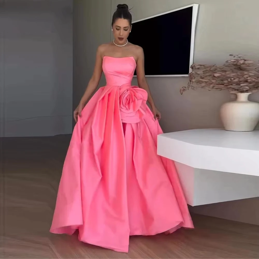 Pink Strapless 3D Flower Prom Dress 2025 Satin A-Line Side High Split vestidos de noiva Floor-length Evening Dresses Customized
Pink Strapless 3D Flower Prom Dress 2025 Satin A-Line Side High Split vestidos de noiva Floor-length Evening Dresses Customized
