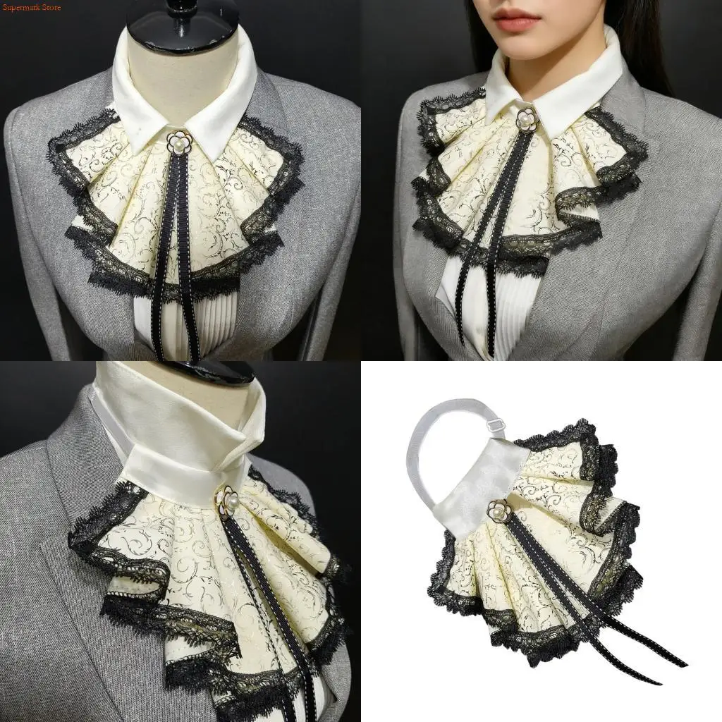 Q5WE Elegant Lace Trim Detachable Collar Decorative Neckwear Costume Accessories Ruffle Ribbon Tie Closure False Collar
Q5WE Elegant Lace Trim Detachable Collar Decorative Neckwear Costume Accessories Ruffle Ribbon Tie Closure False Collar