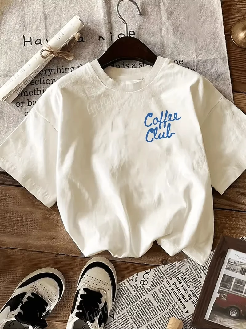 "Coffee Club" Printed Graphic T-shirt Women's Casual Round Neck Short-sleeved Top White Simple and Versatile T-shirt Summer
"Coffee Club" Printed Graphic T-shirt Women's Casual Round Neck Short-sleeved Top White Simple and Versatile T-shirt Summer