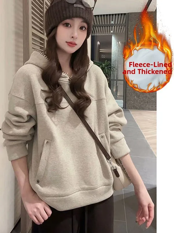 Korean Style Hooded Fleece Lined Sweatshirt Warm Loose Fit Composite Thickened Autumn Winter New Arrival Women's Fashion Clot...
Korean Style Hooded Fleece Lined Sweatshirt Warm Loose Fit Composite Thickened Autumn Winter New Arrival Women's Fashion Clot...