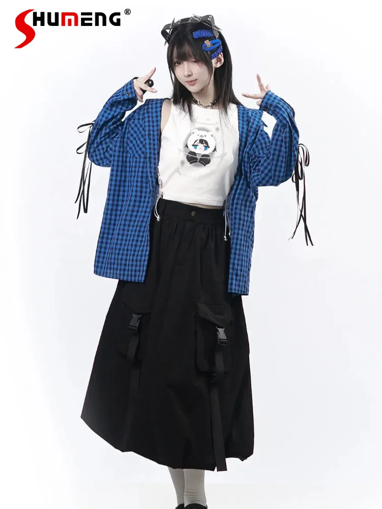 Original Japanese Punk Girl's Streetwear Summer Outfit Blue Plaid Shirt Sleeveless Tank Top High Waist Long Skirt Set for Women
Original Japanese Punk Girl's Streetwear Summer Outfit Blue Plaid Shirt Sleeveless Tank Top High Waist Long Skirt Set for Women