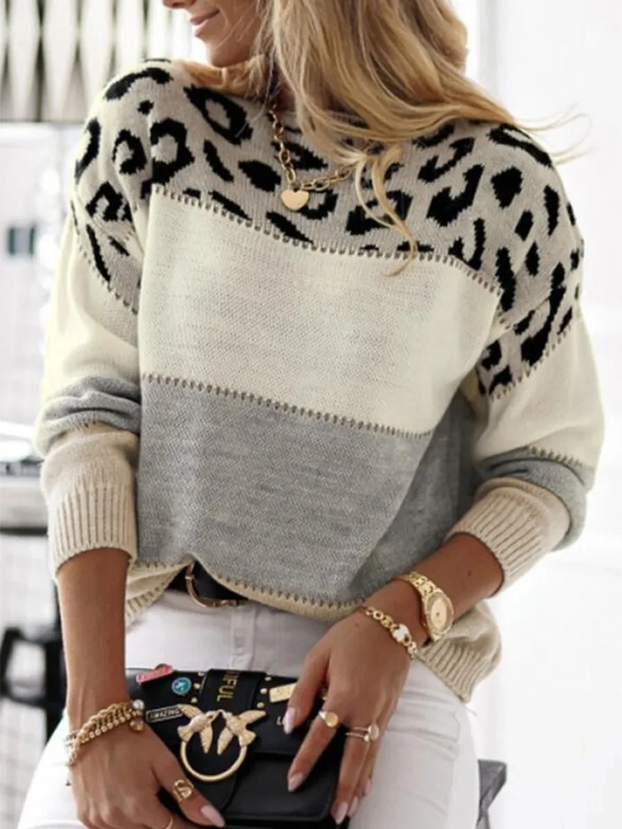 Women's Gray Leopard Print Oversized Knitted Cropped Sweater Women's Y2k Stripe Leopard Casual Sweater
Women's Gray Leopard Print Oversized Knitted Cropped Sweater Women's Y2k Stripe Leopard Casual Sweater