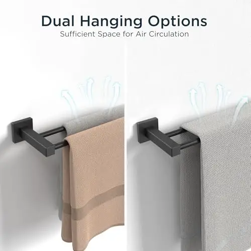24-Inch Matte Black Dual Towel Holder Wall Mounted, Heavy-Duty 304 Stainless Steel Square Bar With Airflow Design
24-Inch Matte Black Dual Towel Holder Wall Mounted, Heavy-Duty 304 Stainless Steel Square Bar With Airflow Design