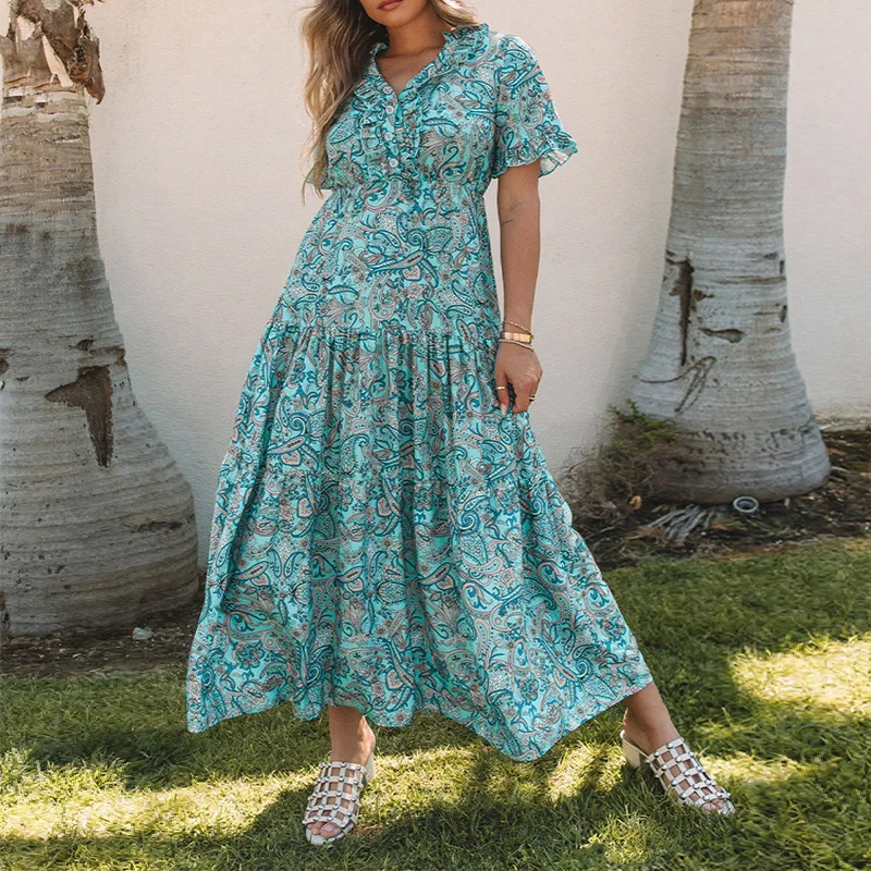 Plus-Size Paisley Print Dress V-Neck Short-Sleeve Bohemian Holiday Ruffled Layered Long Dress for Women
Plus-Size Paisley Print Dress V-Neck Short-Sleeve Bohemian Holiday Ruffled Layered Long Dress for Women