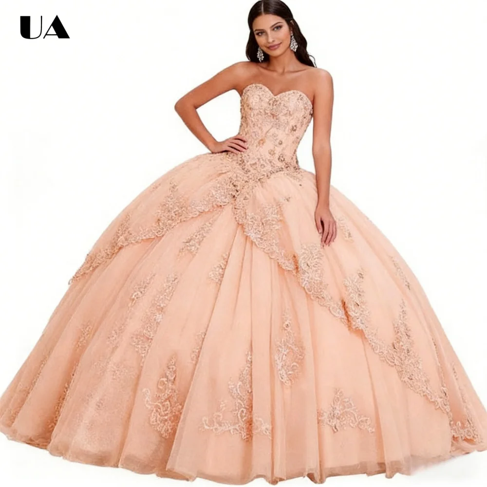 ULBYANRY Customized Mesh A-line Sleeveless Sweet 15 Dress, Sparkly Appliques Quinceanera Dress, Exquisite Strapless Prom Dress
ULBYANRY Customized Mesh A-line Sleeveless Sweet 15 Dress, Sparkly Appliques Quinceanera Dress, Exquisite Strapless Prom Dress