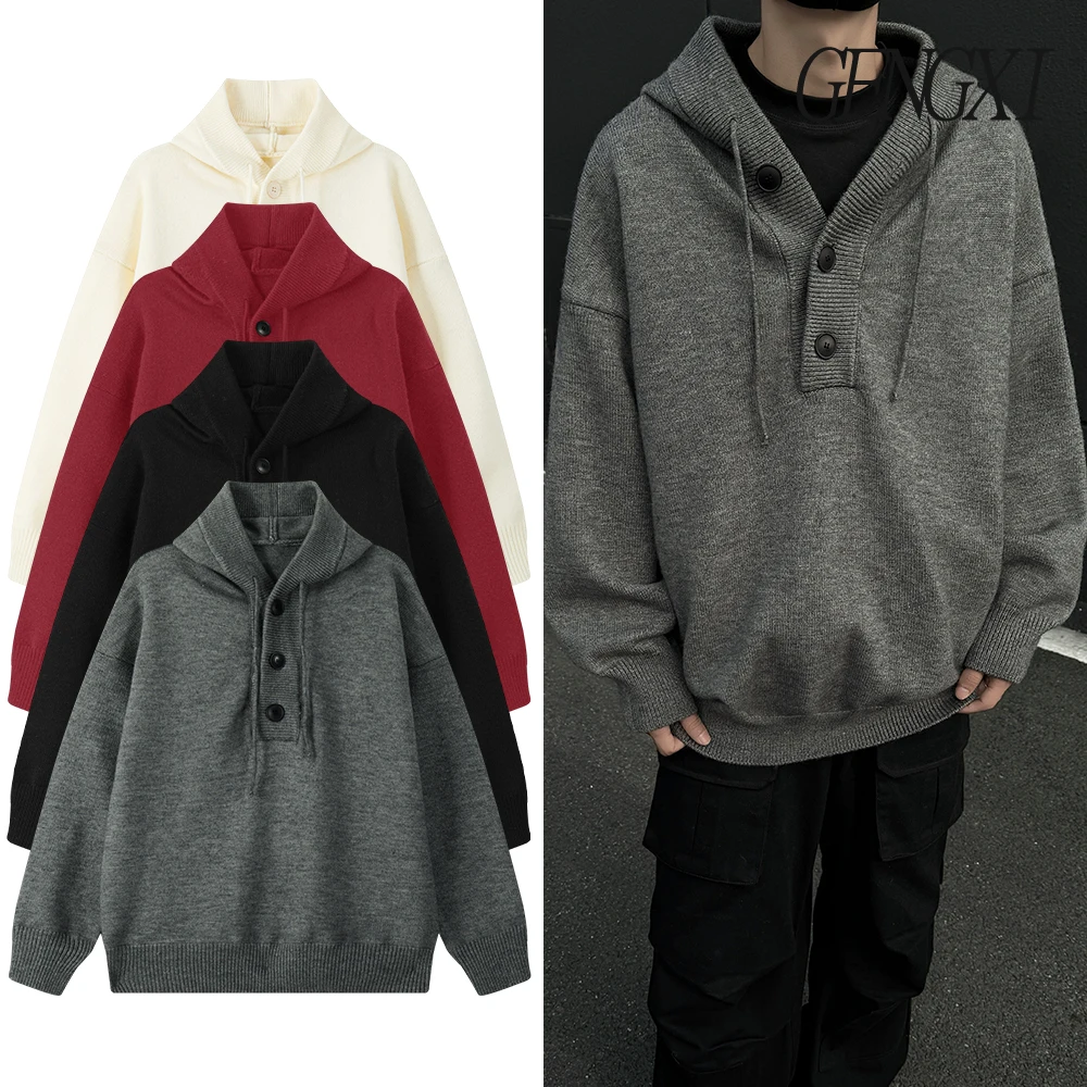 British vintage style henley neck hooded knitted sweater Clean Fit loose oversized top coat Autumn and winter men's sweatshirt
British vintage style henley neck hooded knitted sweater Clean Fit loose oversized top coat Autumn and winter men's sweatshirt