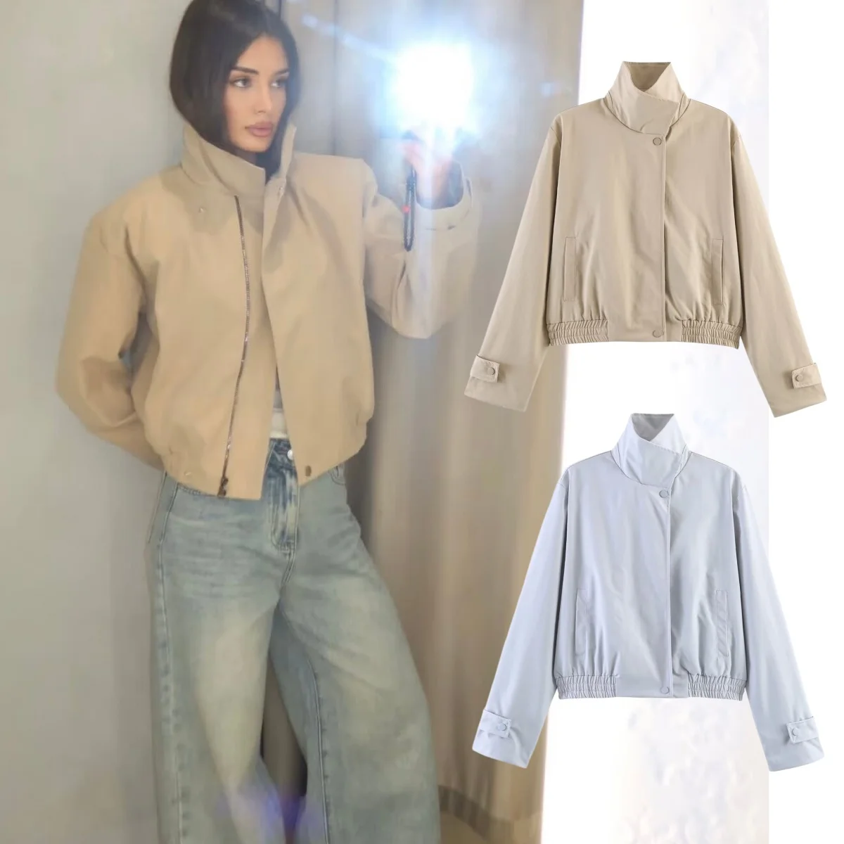 BSAY New Ladies Solid Stand Collar Bomber Jacket Long Sleeve Elasticated Waist Hem Zip Up Cropped Casual Streetwear Outer Coat
BSAY New Ladies Solid Stand Collar Bomber Jacket Long Sleeve Elasticated Waist Hem Zip Up Cropped Casual Streetwear Outer Coat
