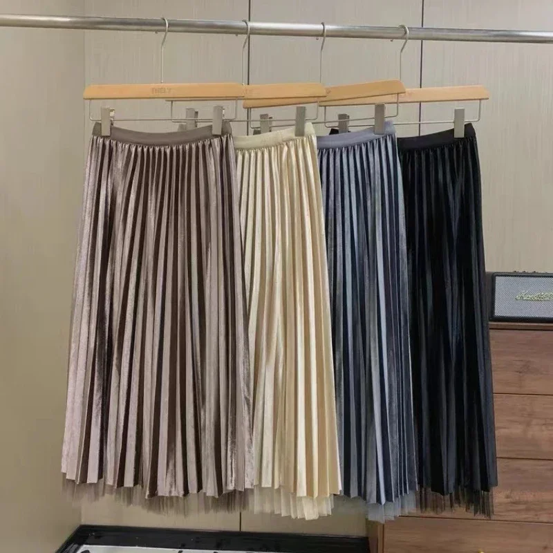 Two-sided Gold Velvet Mesh Skirt for Women in Spring and Summer High Waist A-line Pleated Skirt Mid-length Versatile Yarn Skirt
Two-sided Gold Velvet Mesh Skirt for Women in Spring and Summer High Waist A-line Pleated Skirt Mid-length Versatile Yarn Skirt
