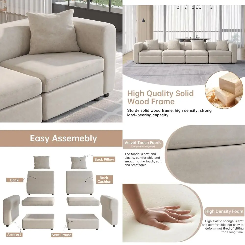 5-местный велюровый секционный диван, большой диван с 5 подушками, идеально подходит для гостиных, офисов и небольших помещений, бежевый (без оттоманки)
5-местный велюровый секционный диван, большой диван с 5 подушками, идеально подходит для гостиных, офисов и небольших помещений, бежевый (без оттоманки)