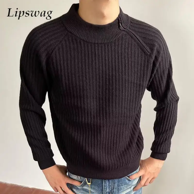 Винтажные свитера с воротником-стойкой неправильной формы на молнии, мужские осенне-зимние модные тонкие вязаные пуловеры, мужские повседневные однотонные свитера, топ
Винтажные свитера с воротником-стойкой неправильной формы на молнии, мужские осенне-зимние модные тонкие вязаные пуловеры, мужские повседневные однотонные свитера, топ