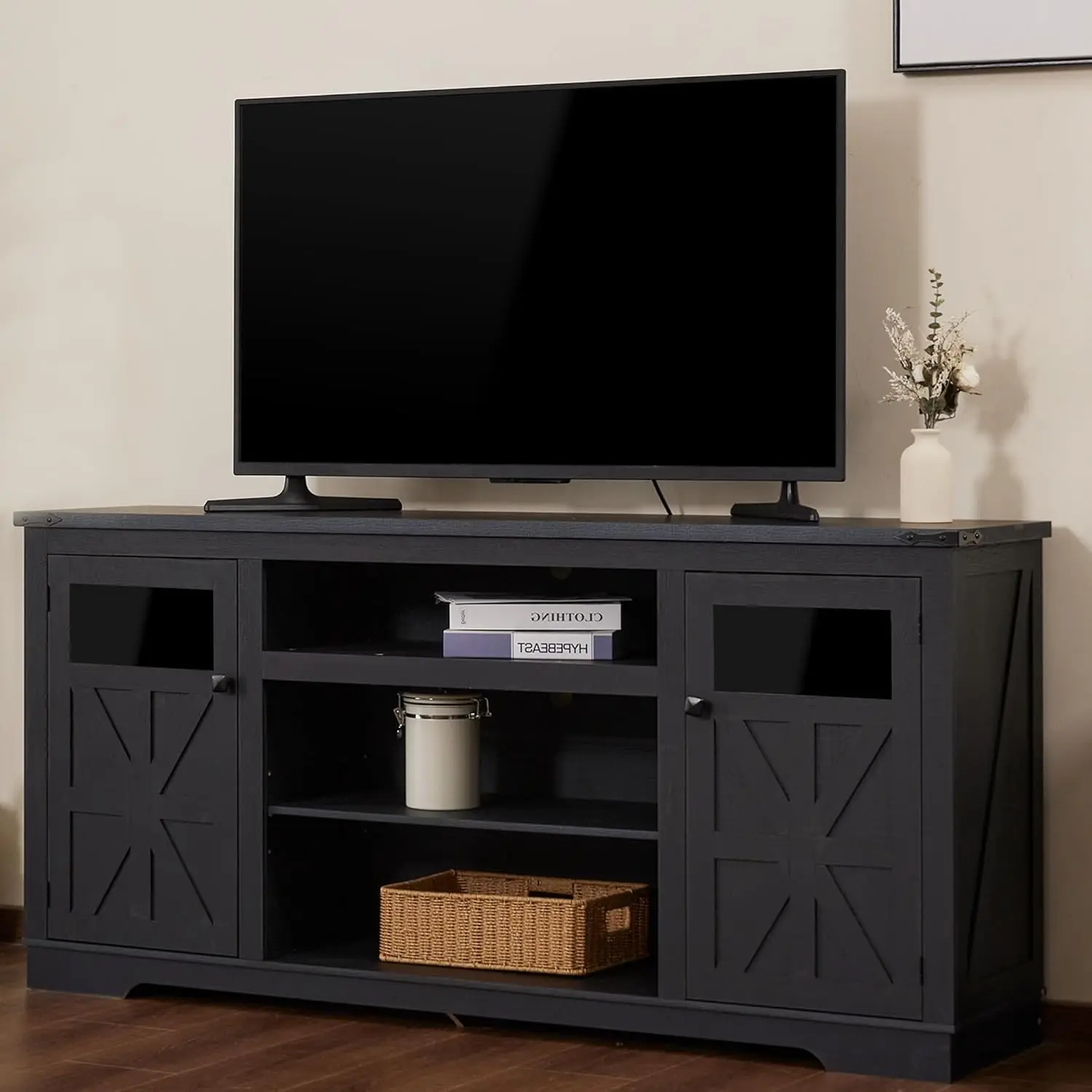65" Farmhouse TV Stand, Rustic Entertainment Center for 75-inch TVs, Adjustable Divider, Media Console Cabinet, Suitable
65" Farmhouse TV Stand, Rustic Entertainment Center for 75-inch TVs, Adjustable Divider, Media Console Cabinet, Suitable