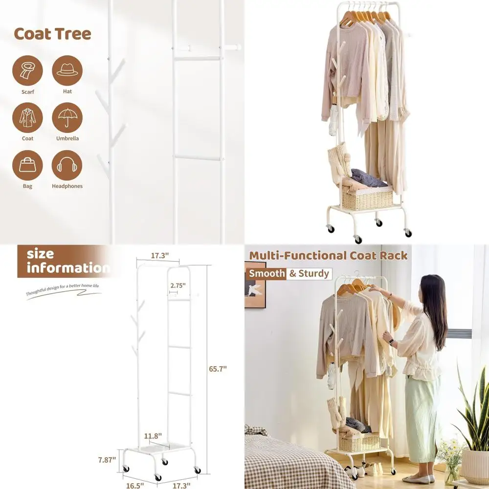White Metal Freestanding Coat Rack with Storage Shelf and 6 Hooks for Entryway or Bedroom
White Metal Freestanding Coat Rack with Storage Shelf and 6 Hooks for Entryway or Bedroom