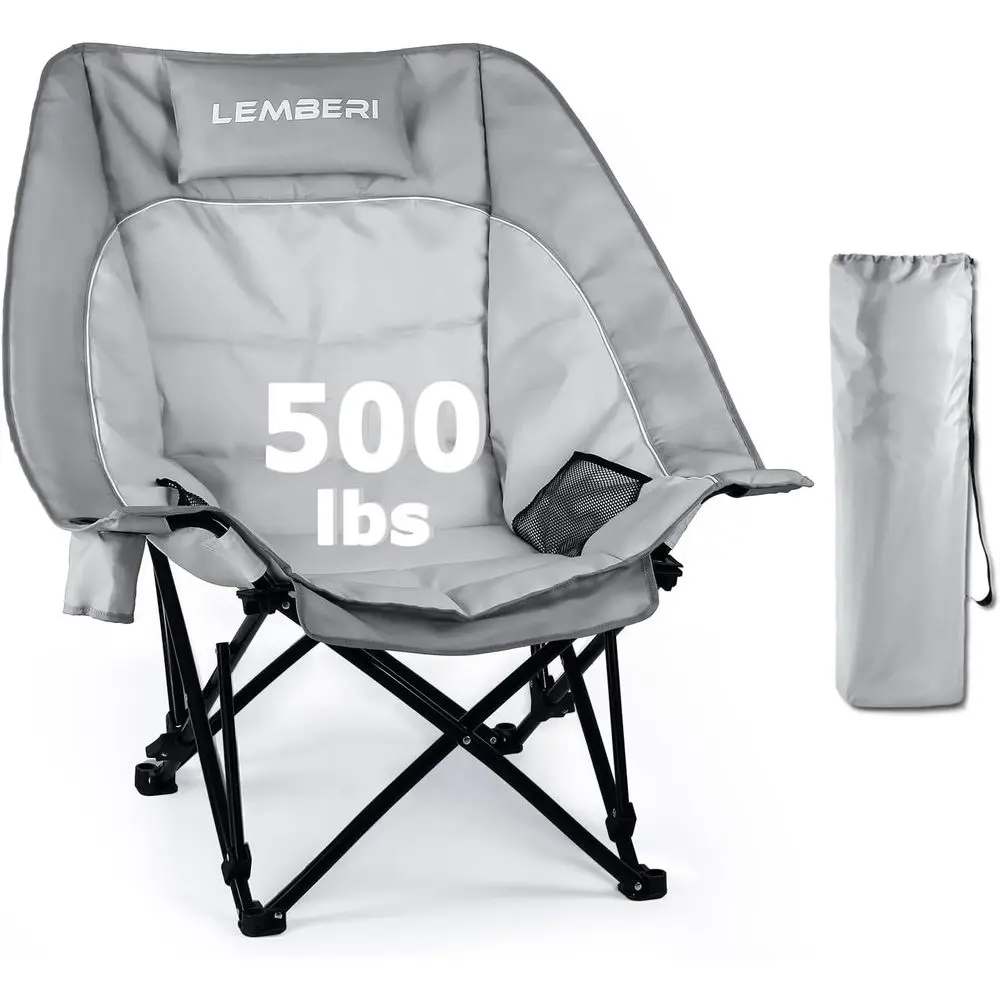Heavy Duty 500lb Capacity Oversized Camping Chair with Cup Holder, Side Pocket, and Cooler Bag, Gray
Heavy Duty 500lb Capacity Oversized Camping Chair with Cup Holder, Side Pocket, and Cooler Bag, Gray