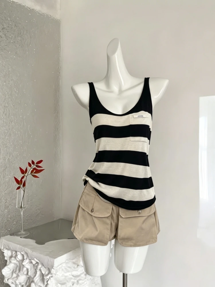 Summer American Retro 2 Piece Set for Women Striped Tops + High Waist Design Mini Shorts Chic Casual High Street Female Outfits
Summer American Retro 2 Piece Set for Women Striped Tops + High Waist Design Mini Shorts Chic Casual High Street Female Outfits