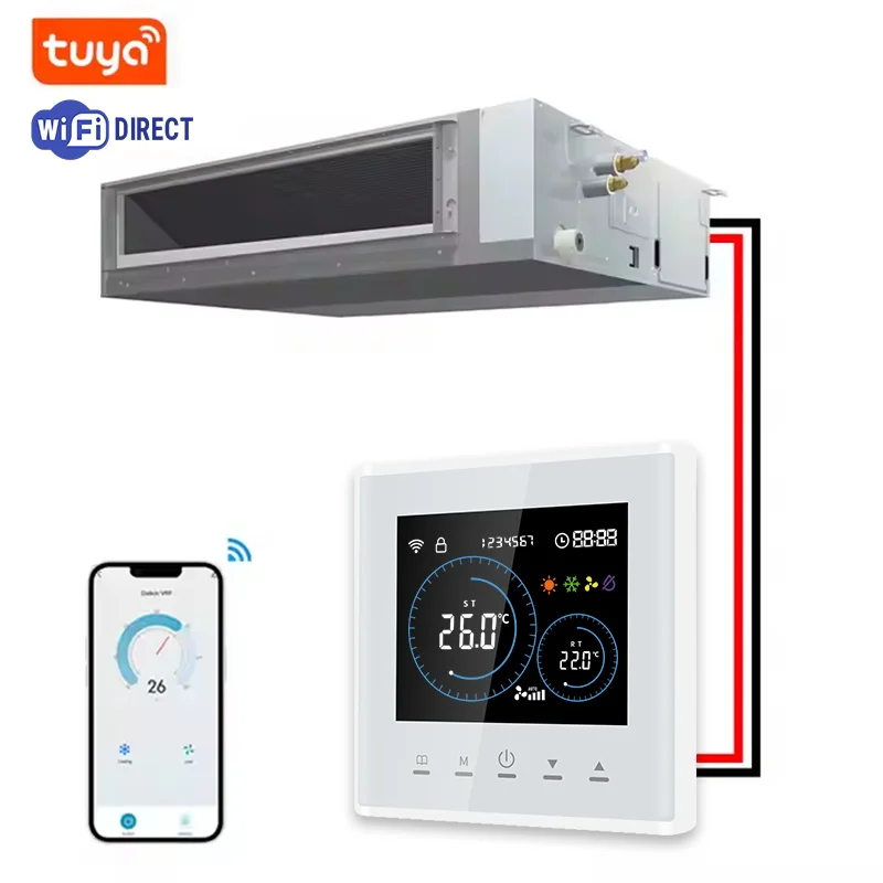 Умный термостат для кондиционера Tuya для Google Home/Alexa WIFI, центральная комнатная температура, регулируемая цифровая температура
Умный термостат для кондиционера Tuya для Google Home/Alexa WIFI, центральная комнатная температура, регулируемая цифровая температура