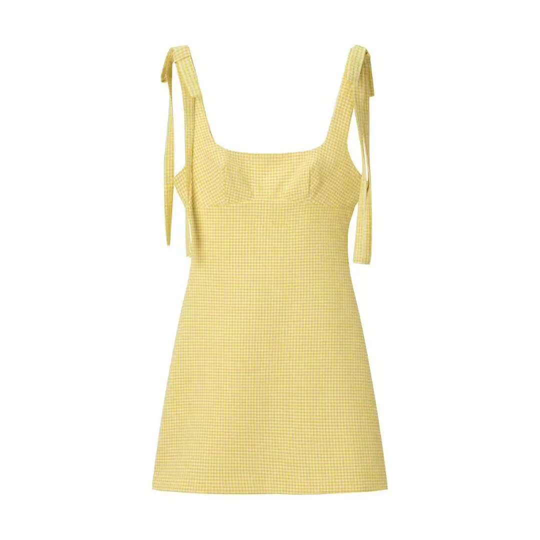 Female Summer Mini Dress Yellow Plaid Square Collar Sleeveless Backless Bow Decoration Zipper Women Fashion Sexy Dresses
Female Summer Mini Dress Yellow Plaid Square Collar Sleeveless Backless Bow Decoration Zipper Women Fashion Sexy Dresses