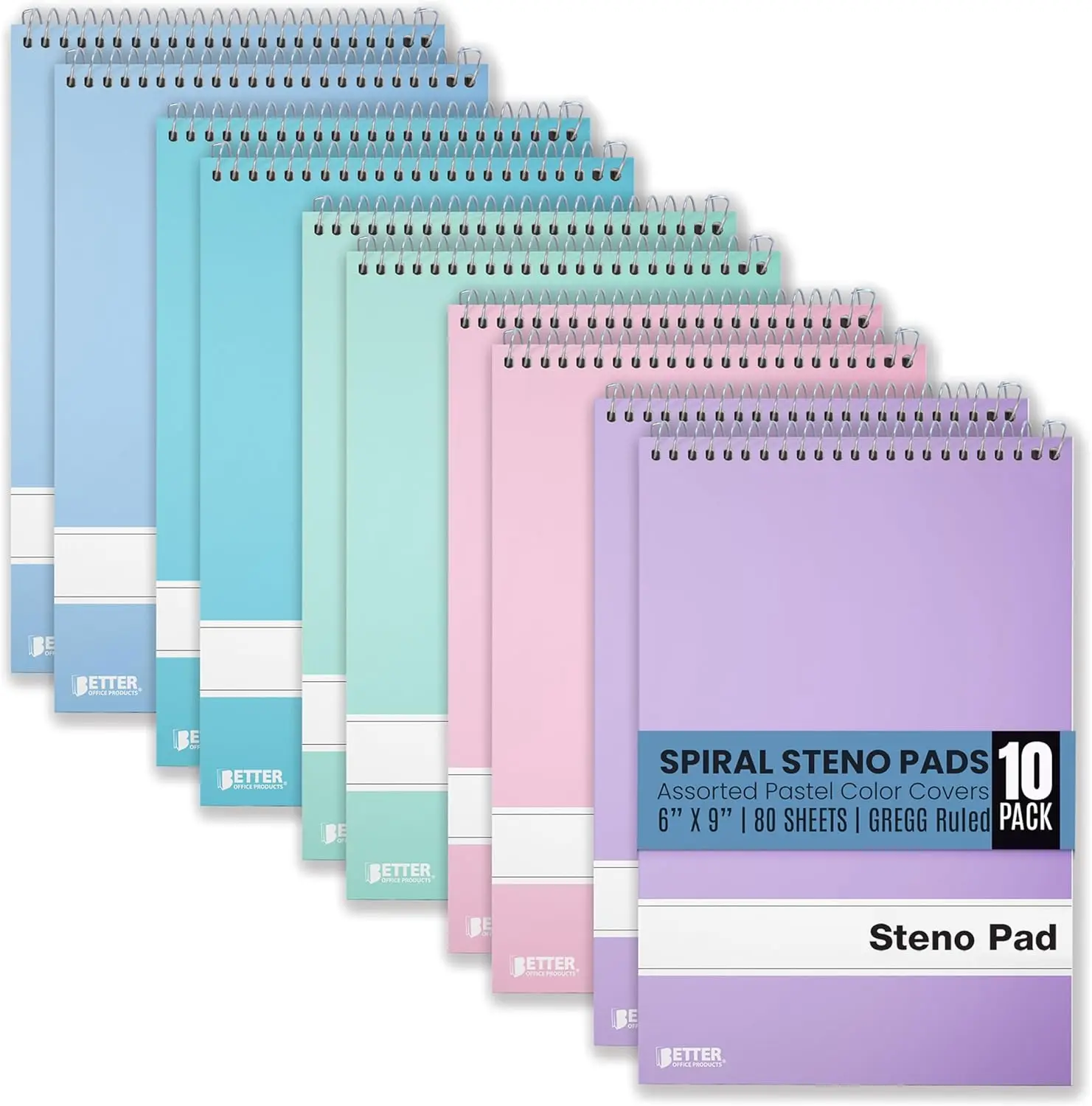 Steno Pads Spiral 6x9, 10 Pack, Gregg Ruled, 80 Sheets, Assorted Pastel Covers, Top Spiral Notebooks for Note Taking
Steno Pads Spiral 6x9, 10 Pack, Gregg Ruled, 80 Sheets, Assorted Pastel Covers, Top Spiral Notebooks for Note Taking