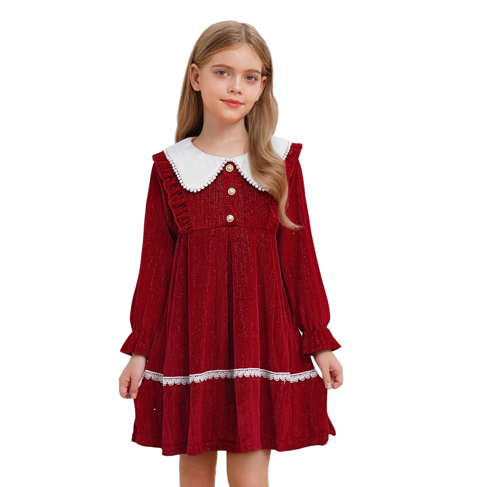 Kids Girls Dress Velvet Cute Collar Long Puff Sleeves Back Zipper Ruffles Lace Trim Belted Dress for Christmas Birthday Party
Kids Girls Dress Velvet Cute Collar Long Puff Sleeves Back Zipper Ruffles Lace Trim Belted Dress for Christmas Birthday Party