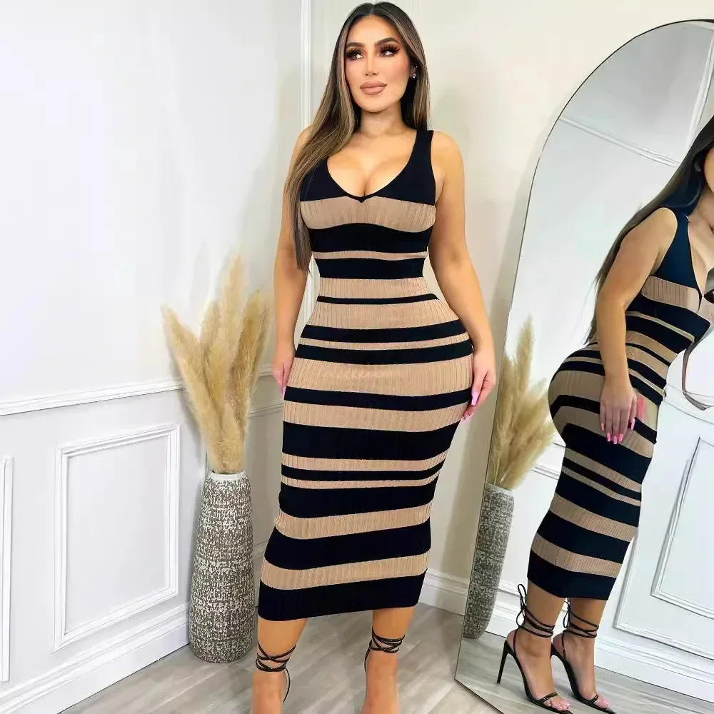 V Neck Striped Print Women Dress Sleeveless Long Maxi Dress 2025 Summer Beach Holiday Cute Girl Vestidos
V Neck Striped Print Women Dress Sleeveless Long Maxi Dress 2025 Summer Beach Holiday Cute Girl Vestidos