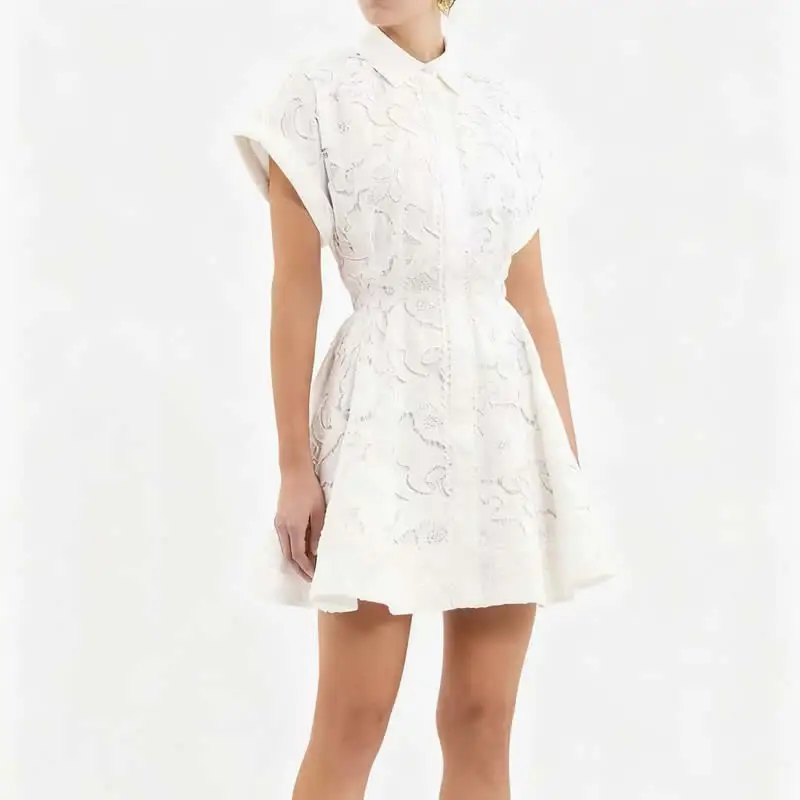 New White Solid Lace Short Sleeve Dress Turn-down Collar Mini Dress
New White Solid Lace Short Sleeve Dress Turn-down Collar Mini Dress