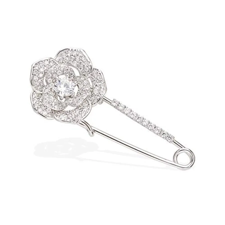 Silver Tone Sparking Micro Pave Layered Petal CZ Rose Flower Cardigan Sweater Safety Pin Brooch
Silver Tone Sparking Micro Pave Layered Petal CZ Rose Flower Cardigan Sweater Safety Pin Brooch