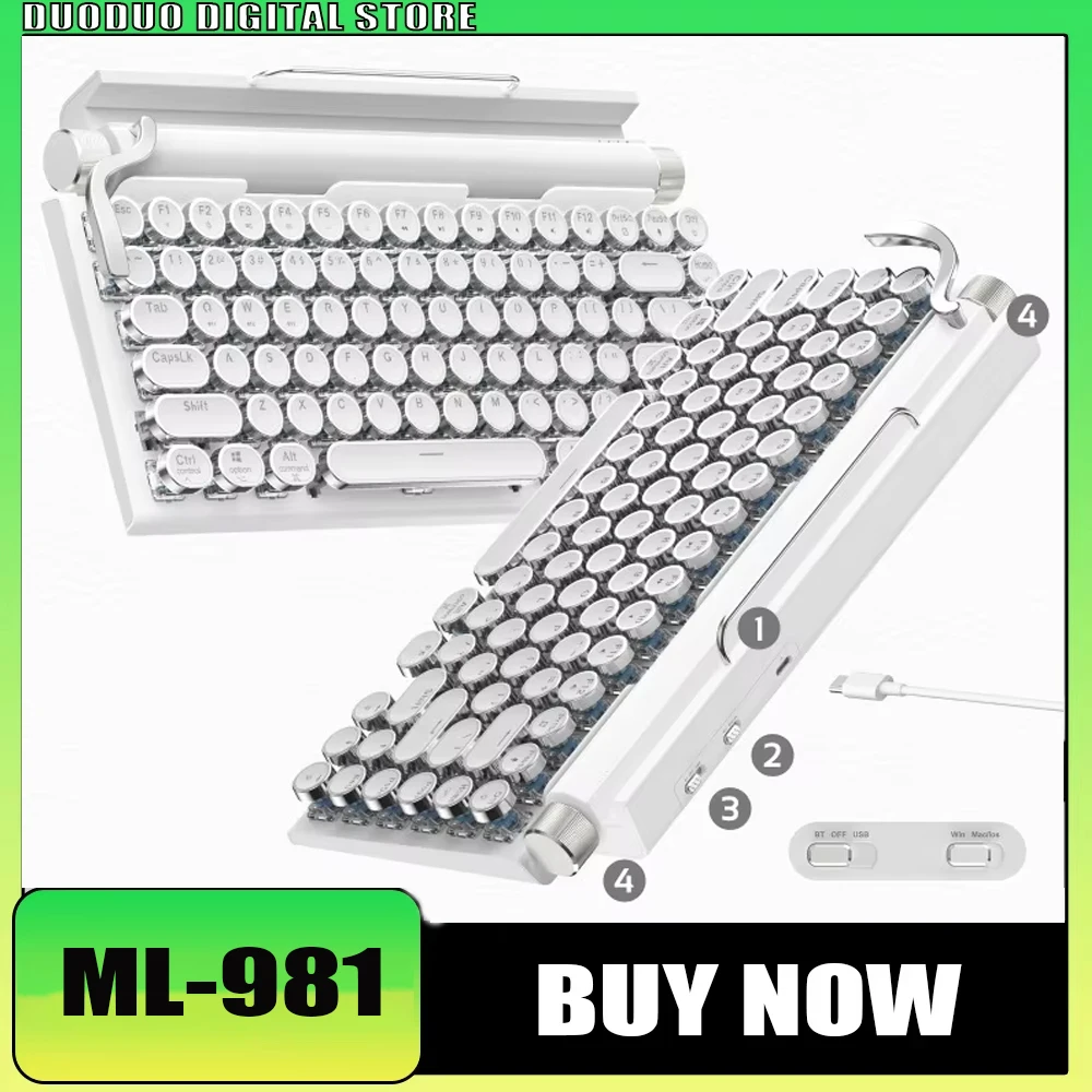 Hairo Duck ML-981 Механическая клавиатура Двухрежимная беспроводная Bluetooth пишущая машинка Ретро-стиль Офисная мультиплатформа Совместимость
Hairo Duck ML-981 Механическая клавиатура Двухрежимная беспроводная Bluetooth пишущая машинка Ретро-стиль Офисная мультиплатформа Совместимость