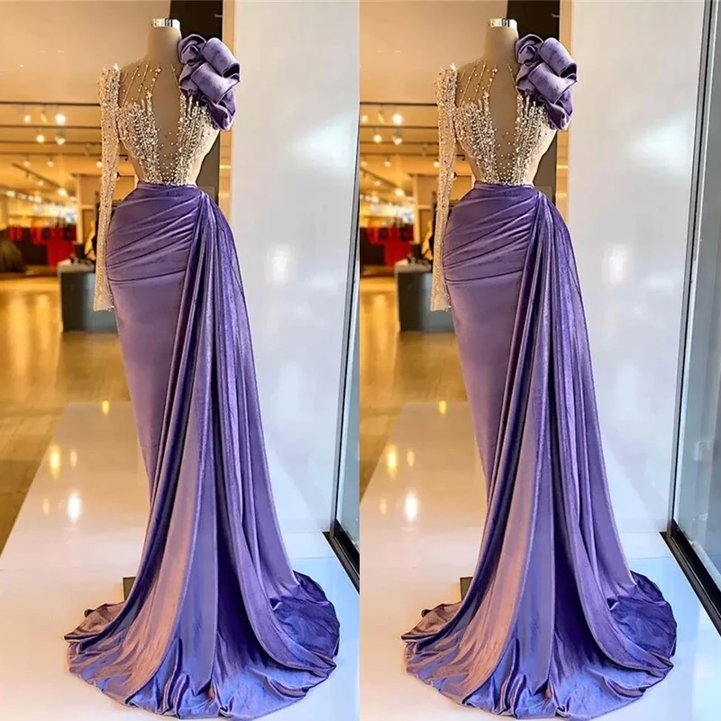 Purple Velvet Evening Dresses Beaded Illusion Flowers Long Sleeve Dress For Women Elegant Mermaid Pleats Robe De Fiesta
Purple Velvet Evening Dresses Beaded Illusion Flowers Long Sleeve Dress For Women Elegant Mermaid Pleats Robe De Fiesta