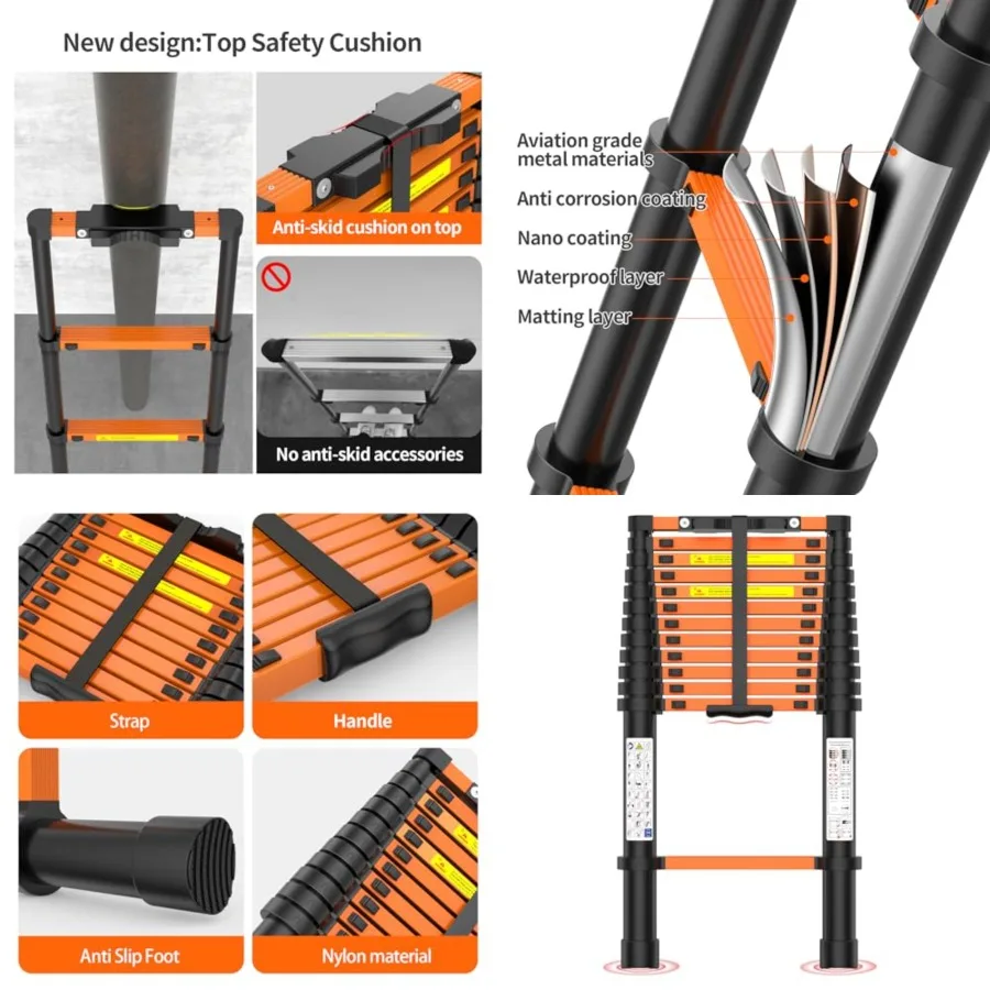 Telescoping Ladder, 12.5 Feet Extension Ladder, Heavy Duty 330lbs Max Capacity, Multi-Purpose Collapsible Ladder for RV or Outd
Telescoping Ladder, 12.5 Feet Extension Ladder, Heavy Duty 330lbs Max Capacity, Multi-Purpose Collapsible Ladder for RV or Outd