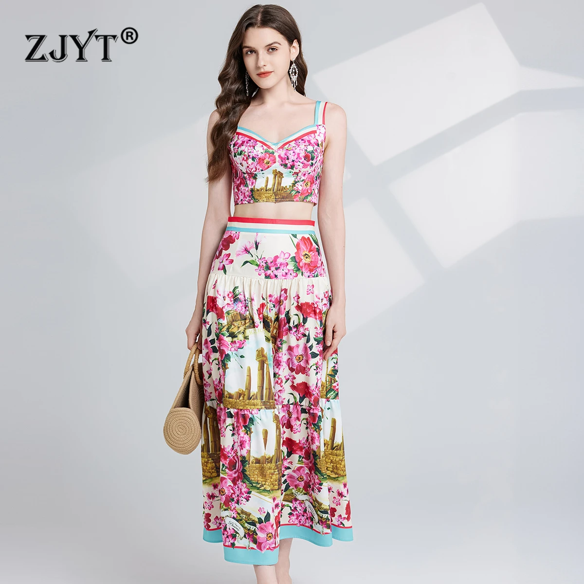 ZJYT Runway 2025 Summer Floral Print Sleeveless Top and Skirt Sets Two Pieces Womens Outfit Fashion Holiday Beach Suit Female
ZJYT Runway 2025 Summer Floral Print Sleeveless Top and Skirt Sets Two Pieces Womens Outfit Fashion Holiday Beach Suit Female