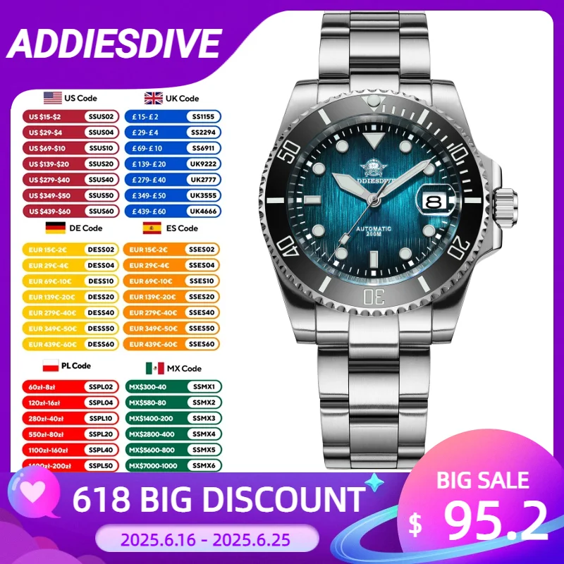 ADDIESDIVE 2025 Men Mechanical Wristwatch 41mm Stainless Steel NH35 Sapphire Glass Watches reloj BGW9 Luminous Dive Watch AD2078
ADDIESDIVE 2025 Men Mechanical Wristwatch 41mm Stainless Steel NH35 Sapphire Glass Watches reloj BGW9 Luminous Dive Watch AD2078