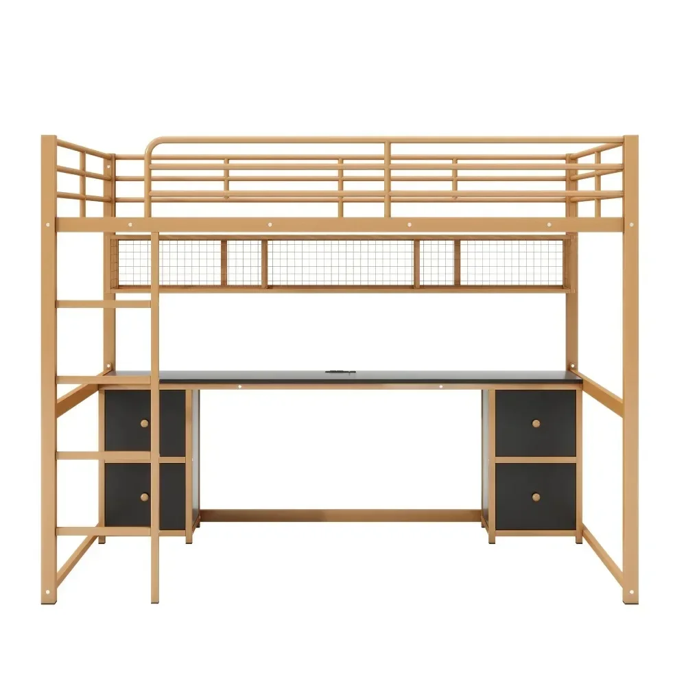 Metal Full Size Loft Bed with Storage Shelf and Built-in Desk Cabinet, Gold Modern Children Beds
Metal Full Size Loft Bed with Storage Shelf and Built-in Desk Cabinet, Gold Modern Children Beds