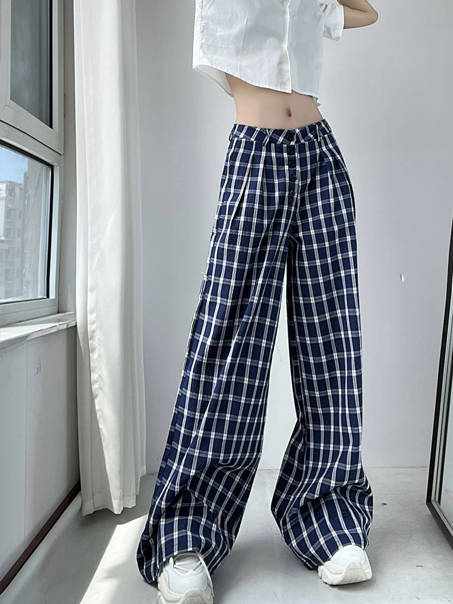 Loose Wide Leg Plaid Pants Low Waist Linen Straight Leg Pants Women's Casual Trousers Street Style Autumn Collection
Loose Wide Leg Plaid Pants Low Waist Linen Straight Leg Pants Women's Casual Trousers Street Style Autumn Collection