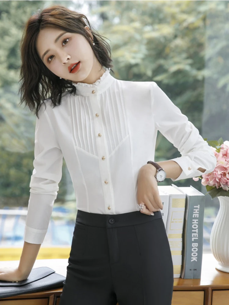 2023 Summer New Korean Version Professional White Shirt Women's Long-sleeved Stand-up Collar Slim Bottoming Ladies Top
2023 Summer New Korean Version Professional White Shirt Women's Long-sleeved Stand-up Collar Slim Bottoming Ladies Top